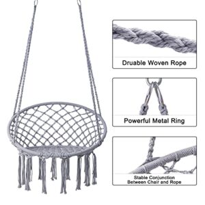 HBlife Hammock Chair, Hanging Swing with Macrame, Max 330 Lbs, Grey Hanging Cotton Rope Chair for Indoor, Outdoor, Bedroom, Patio, Yard, Deck, Garden and Porch, for Child