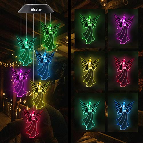 HiSolar Angel Solar Wind Chimes Light Color Changing Solar Mobile Waterproof LED Solar Powered Wind Chimes for Home Party Yard Garden Decor,Gifts for mom Birthday Gifts