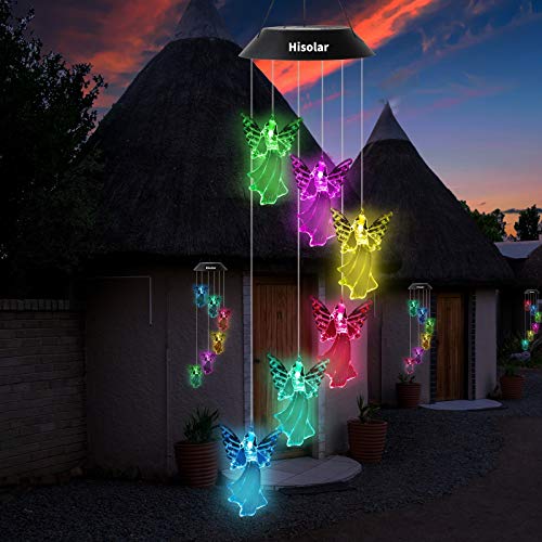 HiSolar Angel Solar Wind Chimes Light Color Changing Solar Mobile Waterproof LED Solar Powered Wind Chimes for Home Party Yard Garden Decor,Gifts for mom Birthday Gifts