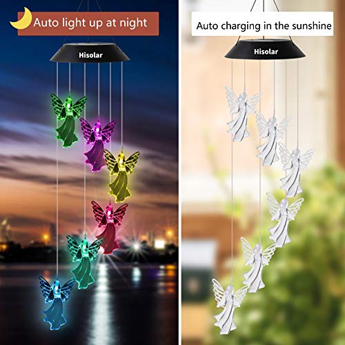 HiSolar Angel Solar Wind Chimes Light Color Changing Solar Mobile Waterproof LED Solar Powered Wind Chimes for Home Party Yard Garden Decor,Gifts for mom Birthday Gifts