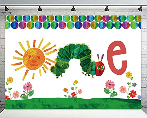 Cartoon Very Hungry Little Green Caterpillar Happy Birthday Banner Backdrop Photo Studio Booth Props Insects Theme Decor for Baby Shower 1st Birthday Party Background Supplies Favors Decorations