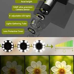 4.3 Inch Digital Microscope, Carenart Coin Microscope with 32GB TF Card 50X-1000X Magnification with 8 Adjustable LED Lights for Adults Kids Outside and Home Use