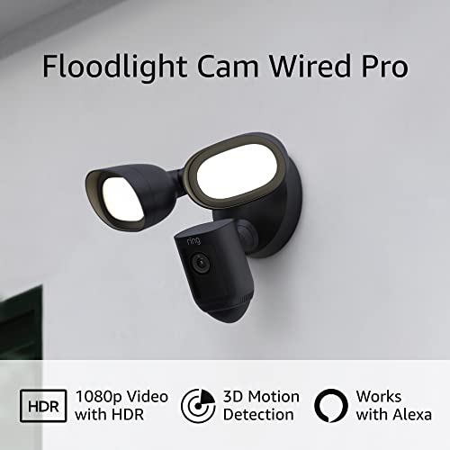 Ring Floodlight Cam Wired Pro with Bird’s Eye View and 3D Motion Detection, Black