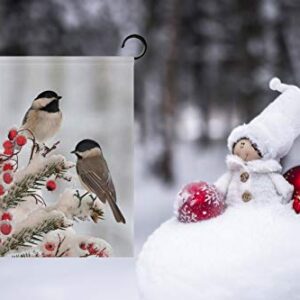 ALAZA Double Sided White Black Tow Cute Chickadees in Winter Snow Polyester Garden Flag Banner 12 x 18 Inch for Outdoor Home Garden Flower Pot Decor