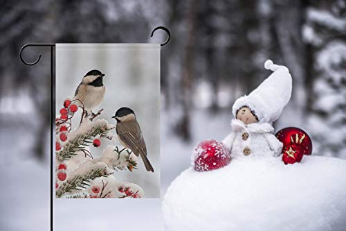 ALAZA Double Sided White Black Tow Cute Chickadees in Winter Snow Polyester Garden Flag Banner 12 x 18 Inch for Outdoor Home Garden Flower Pot Decor