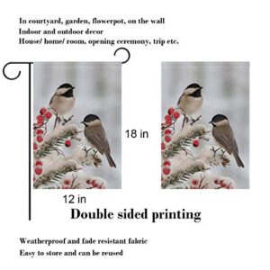 ALAZA Double Sided White Black Tow Cute Chickadees in Winter Snow Polyester Garden Flag Banner 12 x 18 Inch for Outdoor Home Garden Flower Pot Decor