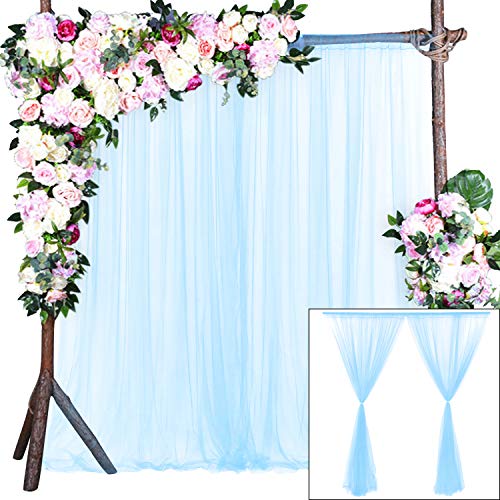 Baby Blue Tulle Backdrop Curtain for Baby Shower Boys Birthday Party Baby Blue Sheer Backdrop Curtains Drapes for Party Photoshoot Background Decorations 2 Panels 5ft X 8 ft