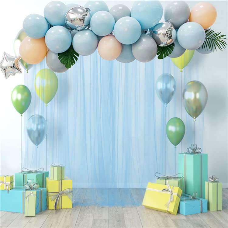 Baby Blue Tulle Backdrop Curtain for Baby Shower Boys Birthday Party Baby Blue Sheer Backdrop Curtains Drapes for Party Photoshoot Background Decorations 2 Panels 5ft X 8 ft