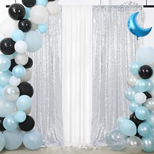 trlyc glitter sequin backdrop curtains for wedding party decor (2 panels, w2 x h8ft,sliver)