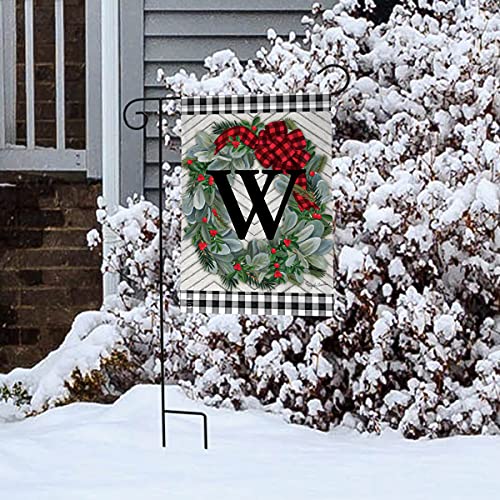 Winter Wreath Monogram Letter W Garden Flag 18" x 12.5" Briarwood Lane