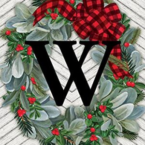Winter Wreath Monogram Letter W Garden Flag 18" x 12.5" Briarwood Lane