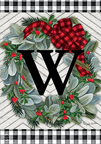 Winter Wreath Monogram Letter W Garden Flag 18" x 12.5" Briarwood Lane