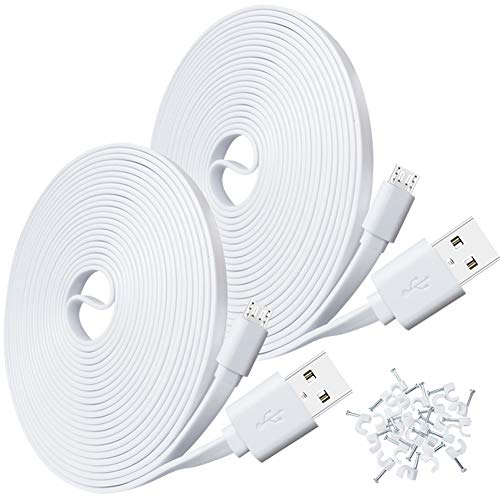 2-Pack 10FT USB Power Extension Cable for Wyze Cam,WyzeCam Pan,YI Home Camera,Nest-Cam Indoor,Oculus Go,Netvue,KasaCam,Furbo Dog,Blink,Flat USB to Micro USB Charging Charger Cord for Wyze-Cam v3 v2