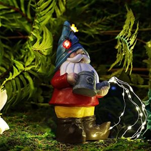 vcdsoy solar garden gnome statues – resin gnomes decor figurines holding watering can with lights funny yard gnome waterproof for outside decoration patio lawn chritsmas