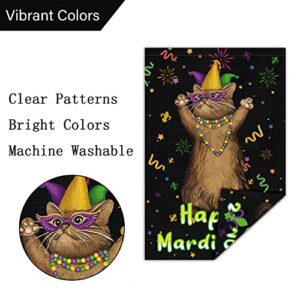 Mardi Gras Garden Flag 12x18 Double Sided Vertical, Burlap Small Masquerade Cat Garden Yard House Flags Fleur de Lis Beads Outside Outdoor New Orleans Carnival Decoration (ONLY FLAG)