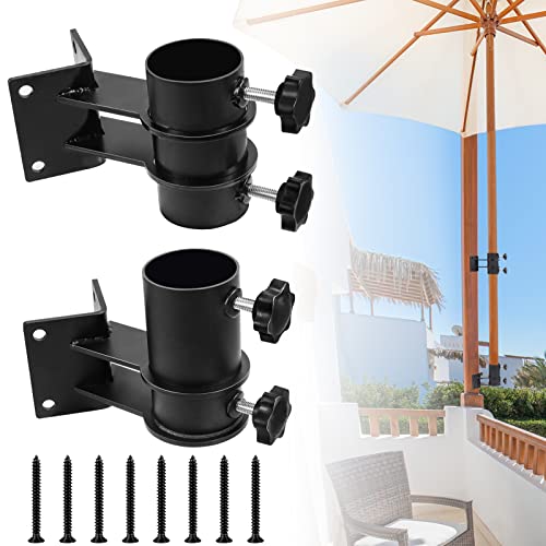 Patio Umbrella Holder, 2 Pcs Adjustable Outdoor Deck Umbrella Corner Mount,2.2'' Diameter in Heavy-Duty Umbrella Clip,Umbrella Base,Umbrella Clamp Mount for Wood Railing, Bracket Backyard or Garden