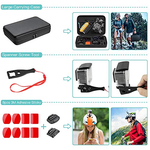 SmilePowo 48-in-1 Accessories Kit for GoPro Hero 11 10 9 8 Max 7 6 5 4 3 3+ 2 1 Black GoPro 2018 Session Fusion Silver White Insta360 DJI AKASO APEMAN YI Campark XIAOMI Action Camera (Carrying Case)