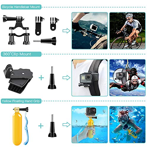 SmilePowo 48-in-1 Accessories Kit for GoPro Hero 11 10 9 8 Max 7 6 5 4 3 3+ 2 1 Black GoPro 2018 Session Fusion Silver White Insta360 DJI AKASO APEMAN YI Campark XIAOMI Action Camera (Carrying Case)