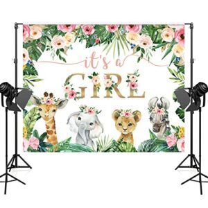 Maijoeyy 7x5ft Safari Baby Shower Decorations for Girl Baby Shower Party It’s a Girl Baby Shower Backdrop Safari Animals Girl Baby Shower Backdrop for Photography