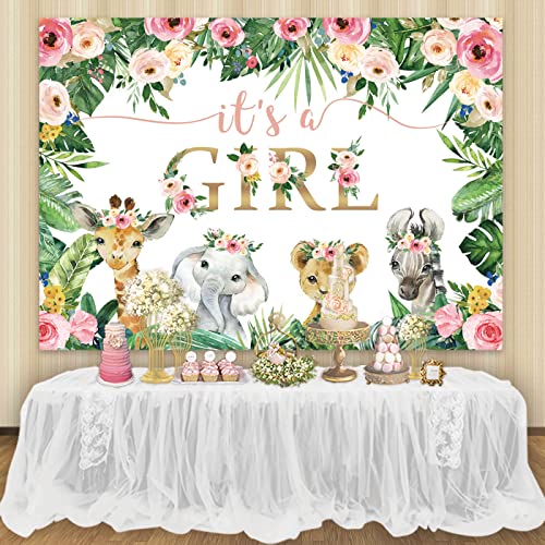 Maijoeyy 7x5ft Safari Baby Shower Decorations for Girl Baby Shower Party It’s a Girl Baby Shower Backdrop Safari Animals Girl Baby Shower Backdrop for Photography