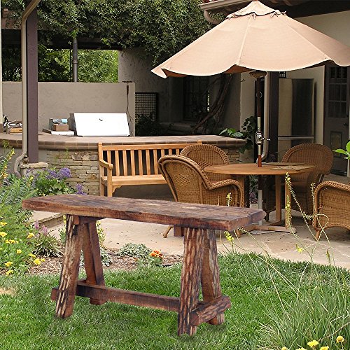 The Urban Port Wooden Garden Patio Bench with Retro Etching, Cappuccino Brown