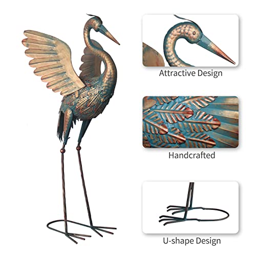 Oritty 33-37 Inch Metal Crane Garden Statue Décor, Bird Heron Garden Sculpture & Statues, Outdoor Decoration for Yard Pond Lawn Backyard Pool, Vintage Spread Wings Crane, Set of 2 Copper