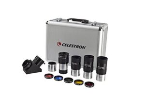 celestron – 2” eyepiece and filter accessory kit – 12 piece telescope accessory set – e-lux telescope eyepiece – barlow lens – colored filters – diagonals – sturdy metal carry case