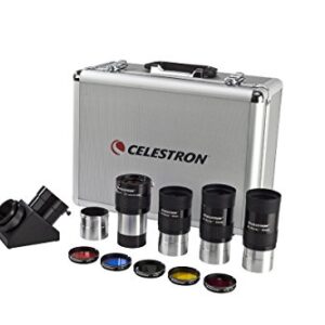 Celestron – 2” Eyepiece and Filter Accessory Kit – 12 Piece Telescope Accessory Set – E-Lux Telescope Eyepiece – Barlow Lens – Colored Filters – Diagonals – Sturdy Metal Carry Case