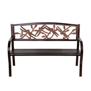 evergreen weatherproof dragonfly outdoor bench | holds up to 300 lbs | furniture for lawn garden patio porch park deck | steel | bronze