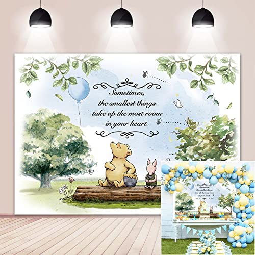 Classic Little Bear Cartoon Animal Backdrop Boy Kids Blue Balloon Birthday Photo Background Newborn Baby Shower Party Supplies Cake Table Decoration Backdrop 7x5FT