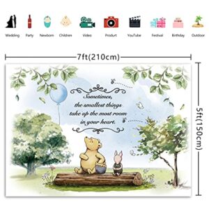 Classic Little Bear Cartoon Animal Backdrop Boy Kids Blue Balloon Birthday Photo Background Newborn Baby Shower Party Supplies Cake Table Decoration Backdrop 7x5FT