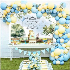 Classic Little Bear Cartoon Animal Backdrop Boy Kids Blue Balloon Birthday Photo Background Newborn Baby Shower Party Supplies Cake Table Decoration Backdrop 7x5FT