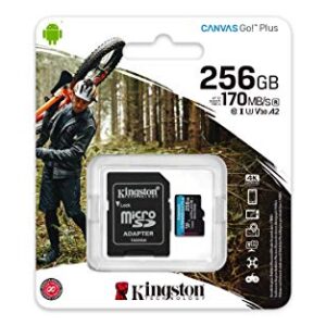 Kingston 256GB microSDXC Canvas Go Plus 170MB/s Read UHS-I, C10, U3, V30, A2/A1 Memory Card + Adapter (SDCG3/256GB)