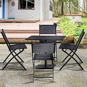 Giantex 4 PCS Folding Patio Chairs, Portable Camping Chair Set, Rust-Proof Steel Frame & Space Saving, Outdoor Patio Furniture for Deck Garden Pool Beach (Black)