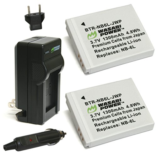 Wasabi Power Battery (2-Pack) and Charger for Canon NB-6L, NB-6LH, CB-2LY and Canon PowerShot D10, D20, D30, ELPH 500 HS, S90, S95, S120, SD770 IS, SD980 IS, SD1200 IS, SD1300 IS, SD3500 IS, SD4000 IS, SX170 IS, SX240 HS, SX260 HS, SX270 HS, SX280 HS, SX5