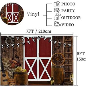 Vinyl 7x5ft Western Backdrop for Photography Photoshoot Supplies Farmhouse Barn Door West Cowboy Scene Photo Background Kids Western Birthday Party Decor Photo Booths