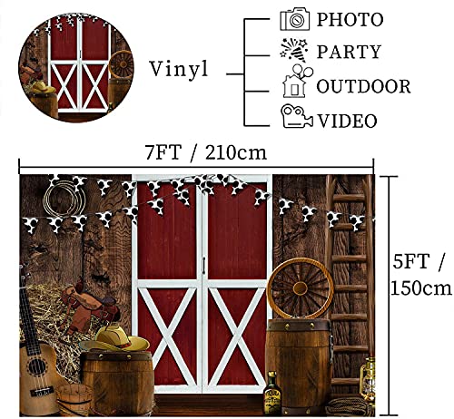 Vinyl 7x5ft Western Backdrop for Photography Photoshoot Supplies Farmhouse Barn Door West Cowboy Scene Photo Background Kids Western Birthday Party Decor Photo Booths