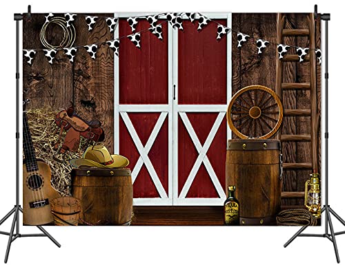 Vinyl 7x5ft Western Backdrop for Photography Photoshoot Supplies Farmhouse Barn Door West Cowboy Scene Photo Background Kids Western Birthday Party Decor Photo Booths