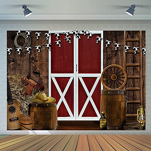 Vinyl 7x5ft Western Backdrop for Photography Photoshoot Supplies Farmhouse Barn Door West Cowboy Scene Photo Background Kids Western Birthday Party Decor Photo Booths