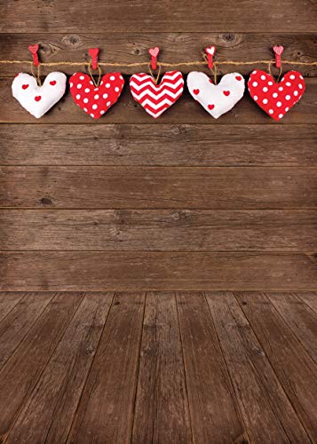 AIIKES 5x7ft Valentine's Day Backdrop Valentine's Day Photography Backdrops Brown Wooden Backdrop Baby Shower Birthday Party Decorate Backdrop Photo Studio Props 11-371