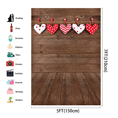 AIIKES 5x7ft Valentine's Day Backdrop Valentine's Day Photography Backdrops Brown Wooden Backdrop Baby Shower Birthday Party Decorate Backdrop Photo Studio Props 11-371