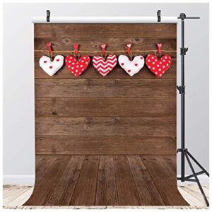 AIIKES 5x7ft Valentine's Day Backdrop Valentine's Day Photography Backdrops Brown Wooden Backdrop Baby Shower Birthday Party Decorate Backdrop Photo Studio Props 11-371