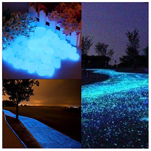 TR318 Glow in The Dark Garden Pebbles Stone for Walkway Yard and Decor DIY Decorative Gravel Stones in Blue(100PCS)