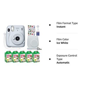 Fujifilm Instax Mini 11 Instant Camera Ice White + MiniMate Accessory Bundle & Compatible Custom Case + Fuji Instax Film Value Pack (50 Sheets) Flamingo Designer Photo Album