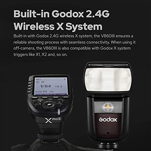 Godox V860III-C Camera Flash for Canon Camera Flash Speedlite Speedlight Light,2.4G HSS 1/8000s,480 Full-Power Flashes,7.2V/2600mAh Li-ion Battery,0.01-1.5s Recycle Time,10 Levels LED Modeling Lamp