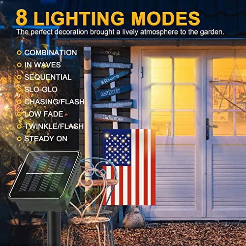 Hopolon American Garden Flags 12 X 18 Inch- 11 Warm White LED Lights with Solar Panel,US USA Double Sided Small American Flag for Holiday,Christmas,Yard, Banner, Patriotic,Outdoor Lawn Decoration