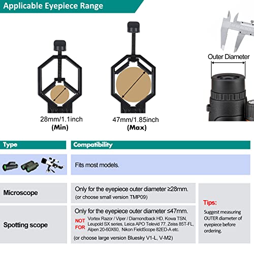 Vankey Cellphone Telescope Adapter Mount, Compatible with Binocular, Monocular, Astronomical Telescope, Spotting Scope, Microscope, Fits iPhone, Samsung, and More - Bluesky V1, Regular Size