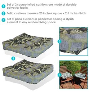 Sunnydaze Set of 2 Tufted Square Patio Cushions for Indoor/Outdoor Furniture - Replacement Cushions for Chairs and Seating - Seat Pads for Porch, Deck, and Garden Seats - Modern Jazz