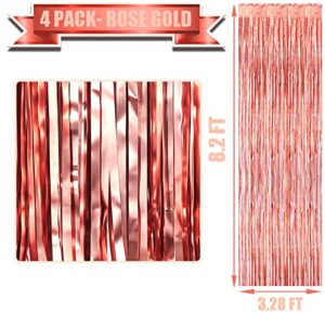 HalloweenDecorate 4 Pack Rose Gold Foil Fringe Curtain Backdrop, 3.28Ft x 8.2Ft Metallic Tinsel Foil Fringe Streamers Curtains for Party,