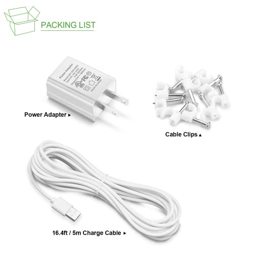 OLAIKE 5m/16ft Charge Cable with DC Power Adapter Compatible with Stick Up Cam Battery 3rd Gen/2nd Gen & Spotlight Cam Battery,Weatherproof Cable to Continuously Charge Your Camera,White